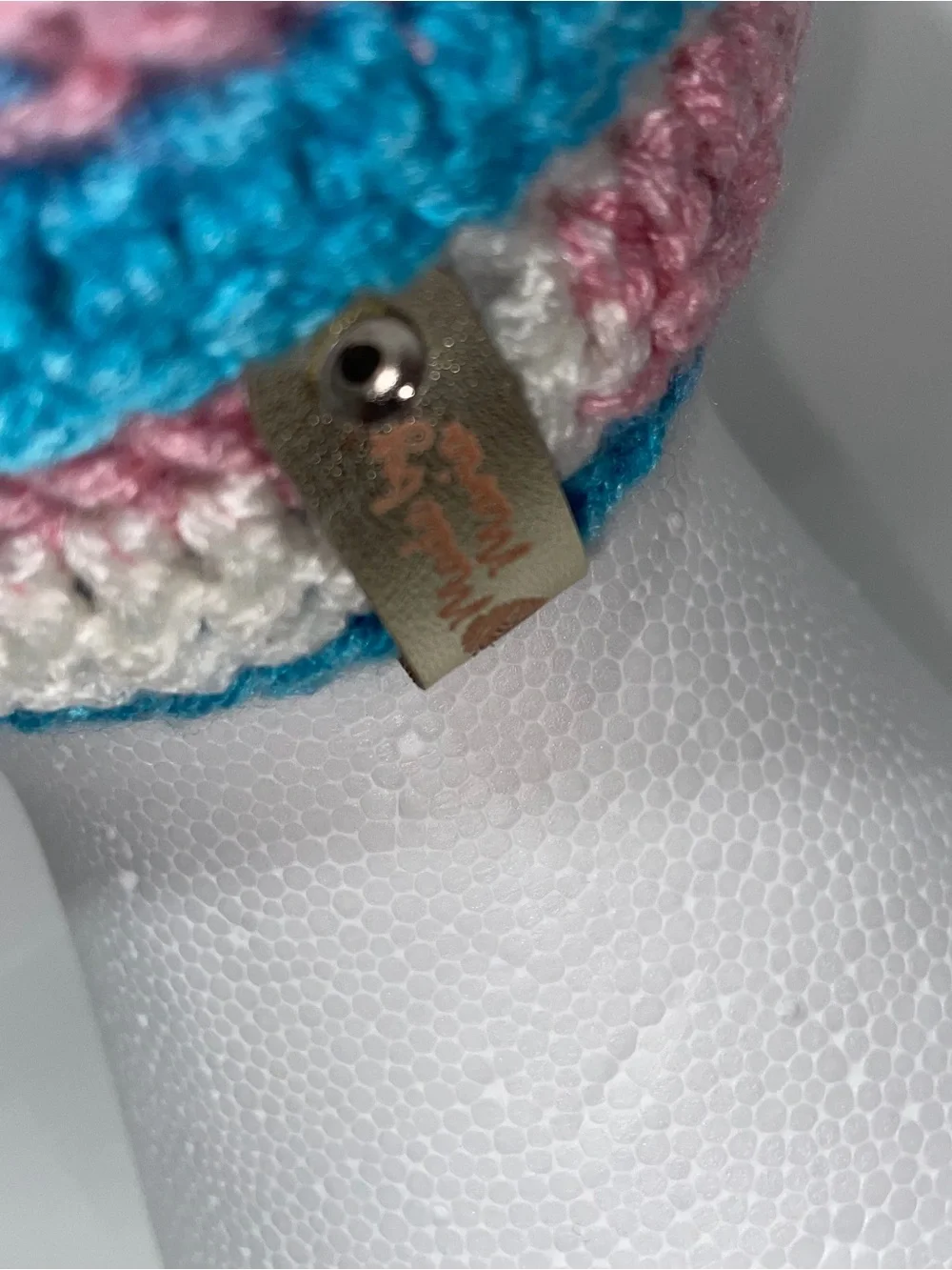 Hand Crafted Pink, Blue & White Crochet Daisy Twist Headband